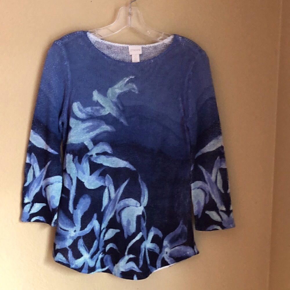 Chico’s Linen blend sweater Size Chico’s 0 like a watercolor painting in blues